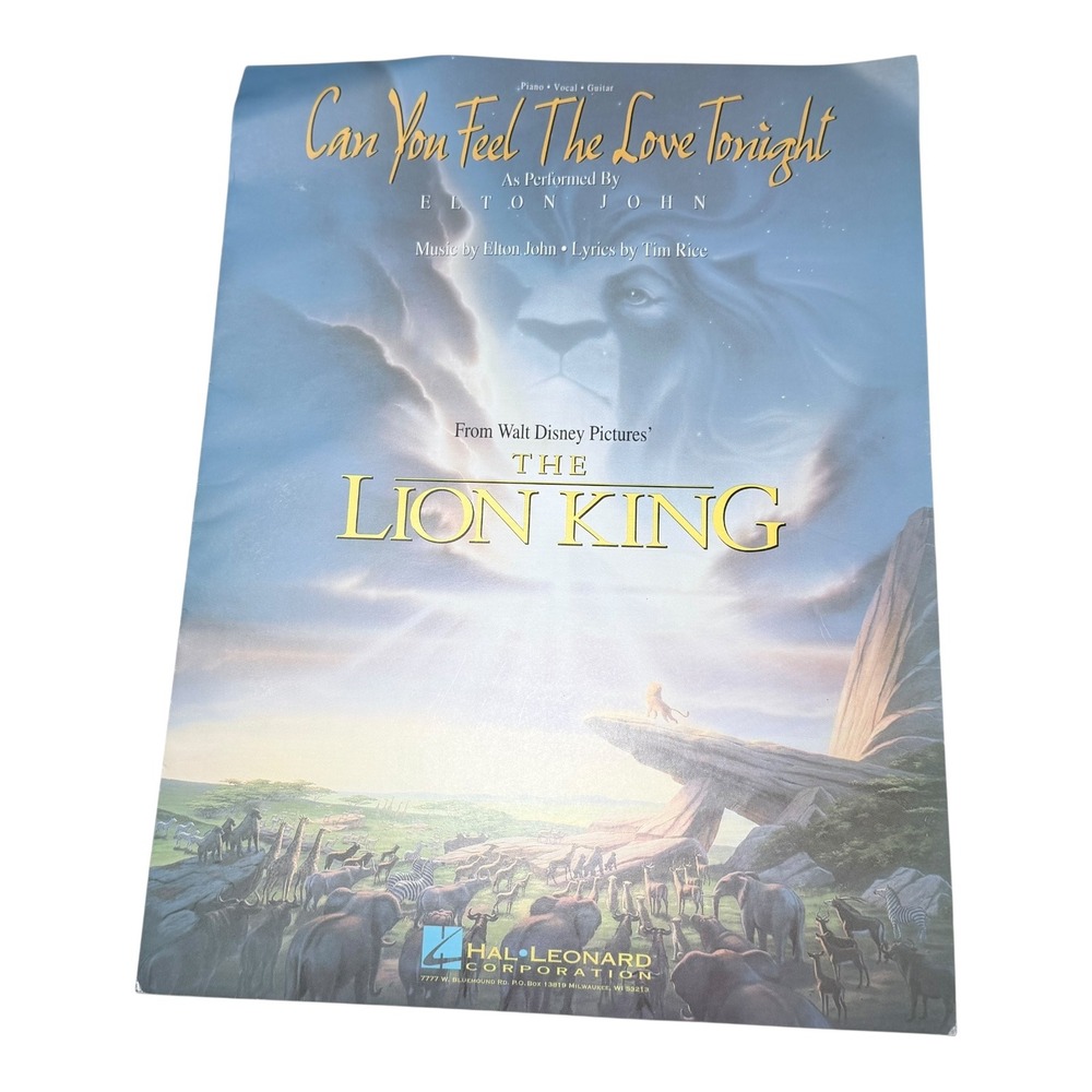 VTG Disney‎ The Lion King Can You Feel The Love Tonight Elton John Sheet Music